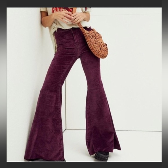 Free People Purple Microsuede Velvet Flare Bell Bottoms Size 31 We the Free - Picture 3 of 13